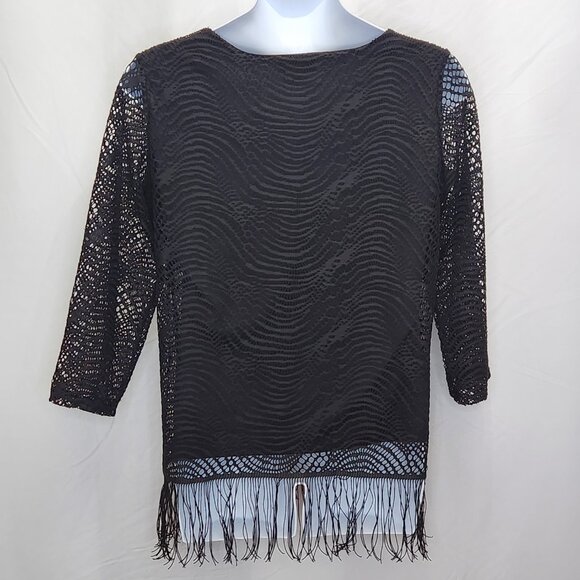 Melissa Paige Fringe Top Womens XL Black Blouse Boho Witchy Goth Whimsy 0207 - Picture 2 of 6